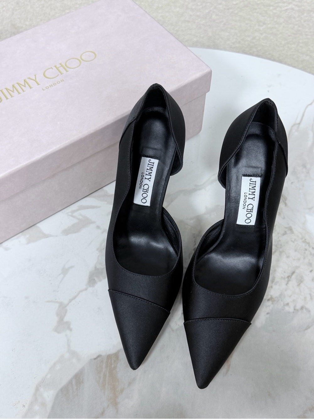 Jimmy Choo Brigitte Black Satin Pumps 100mm Size 38